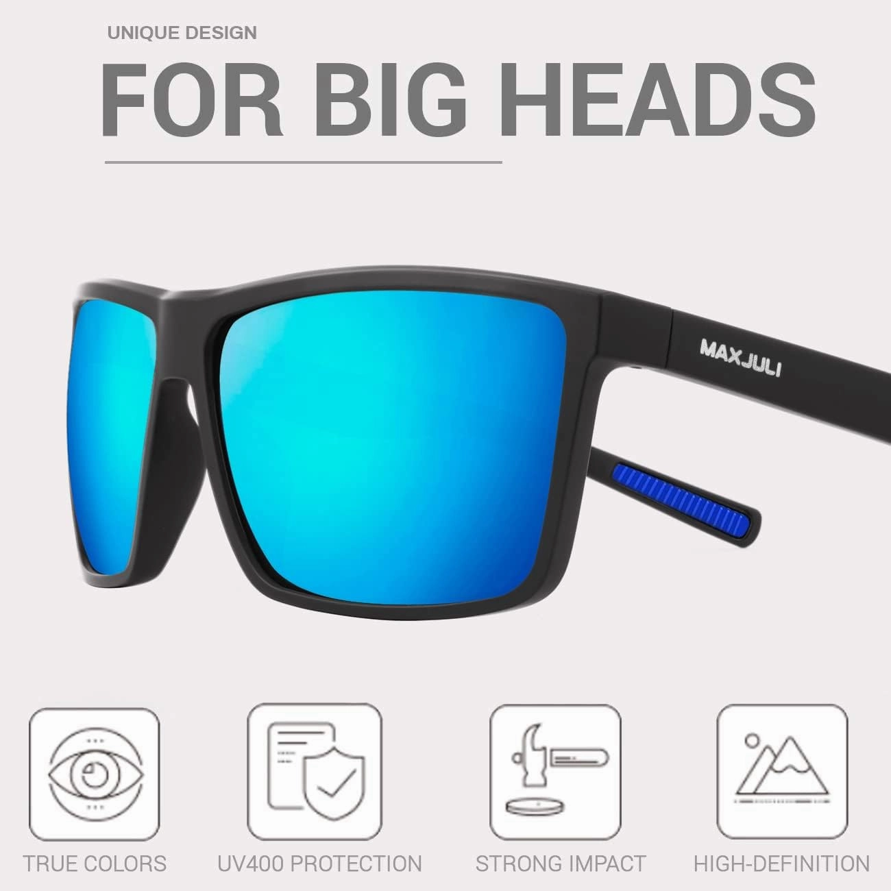 MAXJULI Polarized Big Sunglasses for Men Women with Big Heads UV 400 Protection 8125