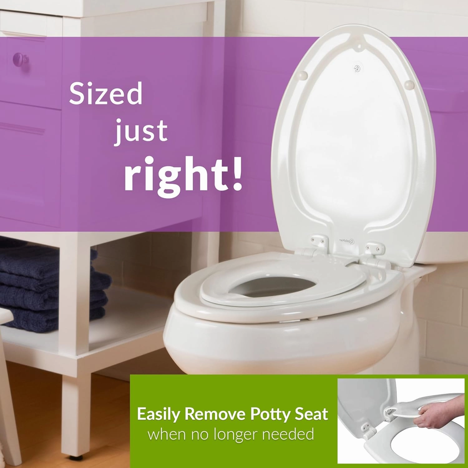 Mayfair NextStep2 Toilet Seat with Toddler Potty Training Seat Built-In, Slow Close, Easy Clean, Magnetic Removable Kids Seat, ELONGATED, White
