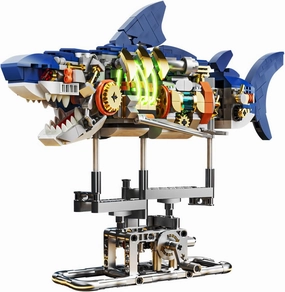 Mechanical Shark Building Set with LED Light, 687 PCS Movable Ocean Animal with Display Stand, Sea Fish Building Block Toy, Home Decor Gift for Adults Teens Kids Boys Ages 12 