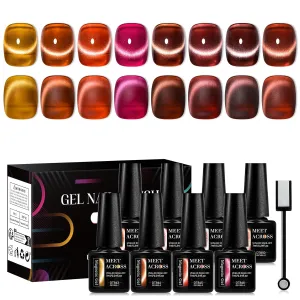 MEET ACROSS Amber Magnetic Gel Polish, Jelly Crystal Cat Eye Gel Nail Polish, Translucent Wine Red Brown Soak Off UV LED Gel Nail Salon Home Manicure Gel Polish