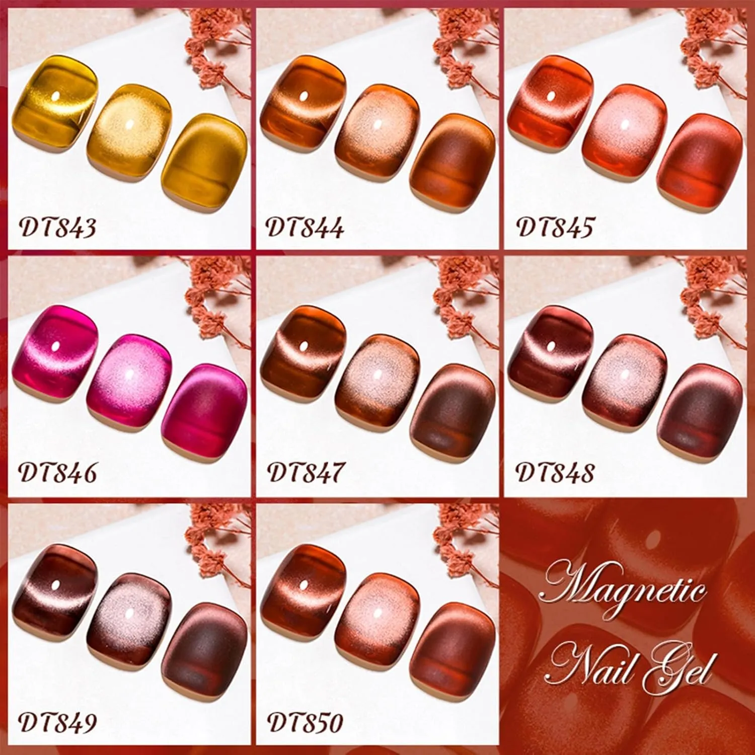 MEET ACROSS Amber Magnetic Gel Polish, Jelly Crystal Cat Eye Gel Nail Polish, Translucent Wine Red Brown Soak Off UV LED Gel Nail Salon Home Manicure Gel Polish