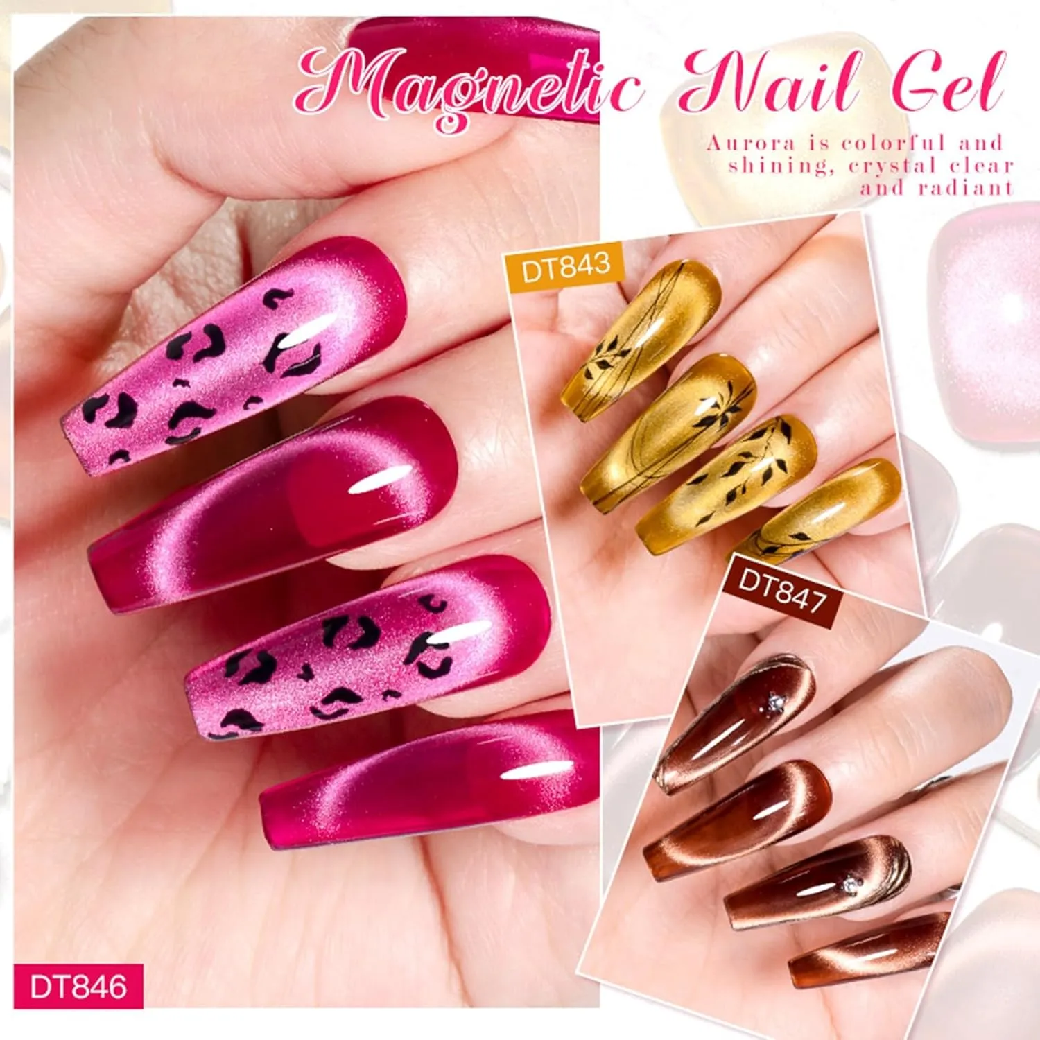 MEET ACROSS Amber Magnetic Gel Polish, Jelly Crystal Cat Eye Gel Nail Polish, Translucent Wine Red Brown Soak Off UV LED Gel Nail Salon Home Manicure Gel Polish