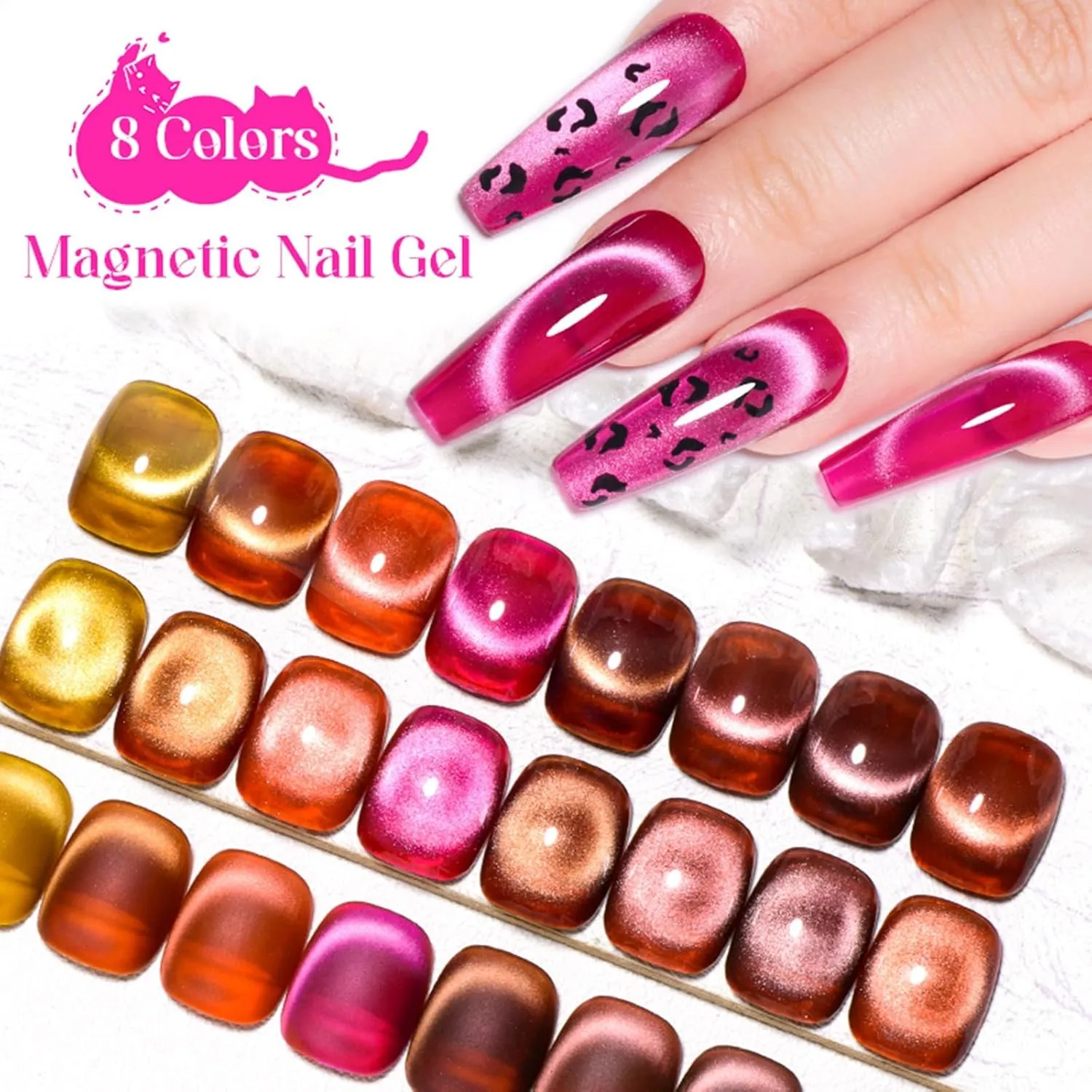MEET ACROSS Amber Magnetic Gel Polish, Jelly Crystal Cat Eye Gel Nail Polish, Translucent Wine Red Brown Soak Off UV LED Gel Nail Salon Home Manicure Gel Polish