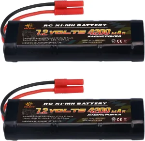 melasta 2pack 7.2V 4200mAh NiMH RC Battery Packs Compatible with Banana Connector for Redcat Racing Vehicles