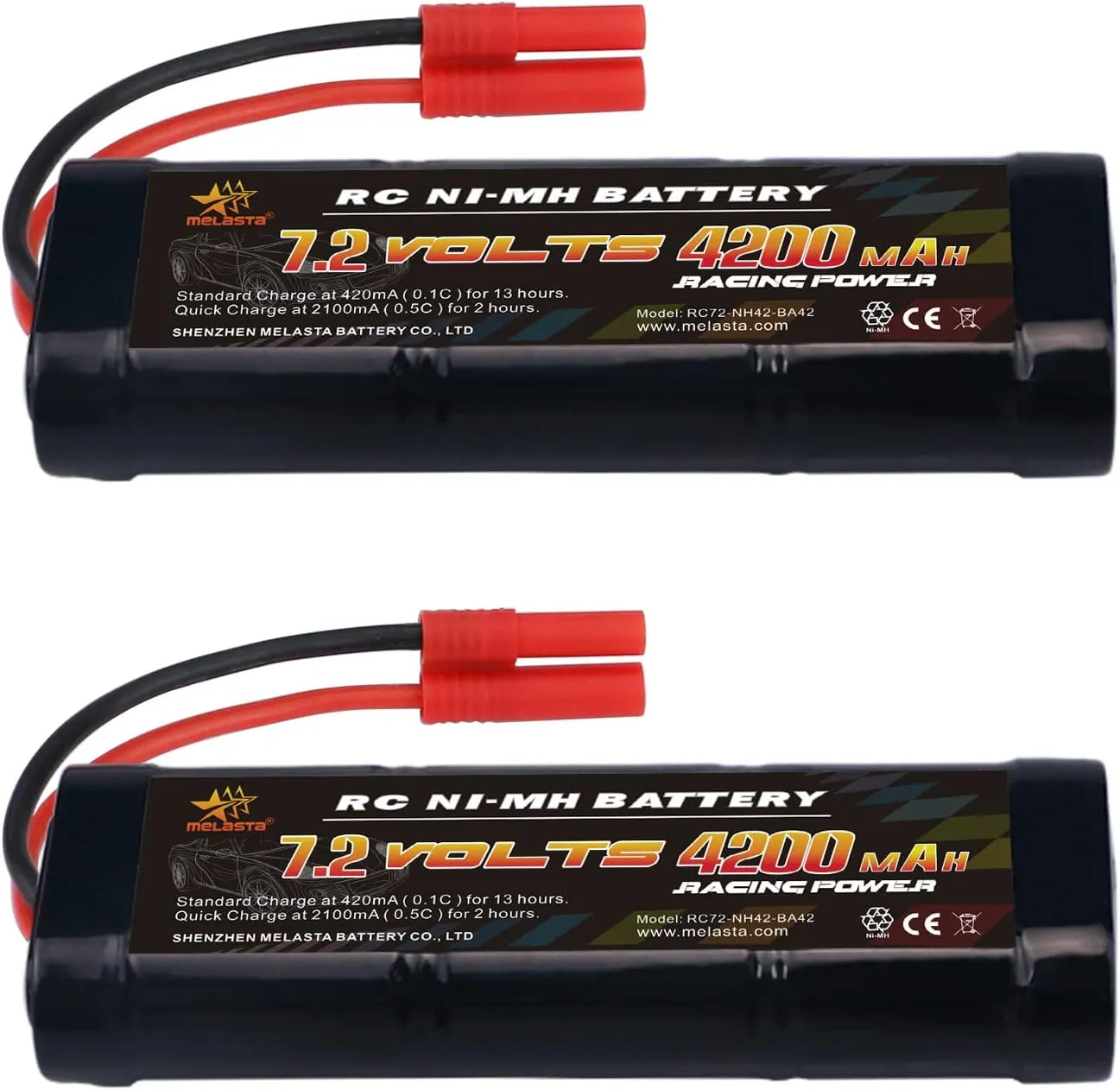 melasta 2pack 7.2V 4200mAh NiMH RC Battery Packs Compatible with Banana Connector for Redcat Racing Vehicles
