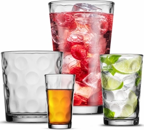 Melrose 24-Piece Family Drinking Glasses Set - Drinking Glassware Set with Highball Cooler, DOF (Double Old Fashioned), Juice Glasses and Shot Glasses - 6 Each