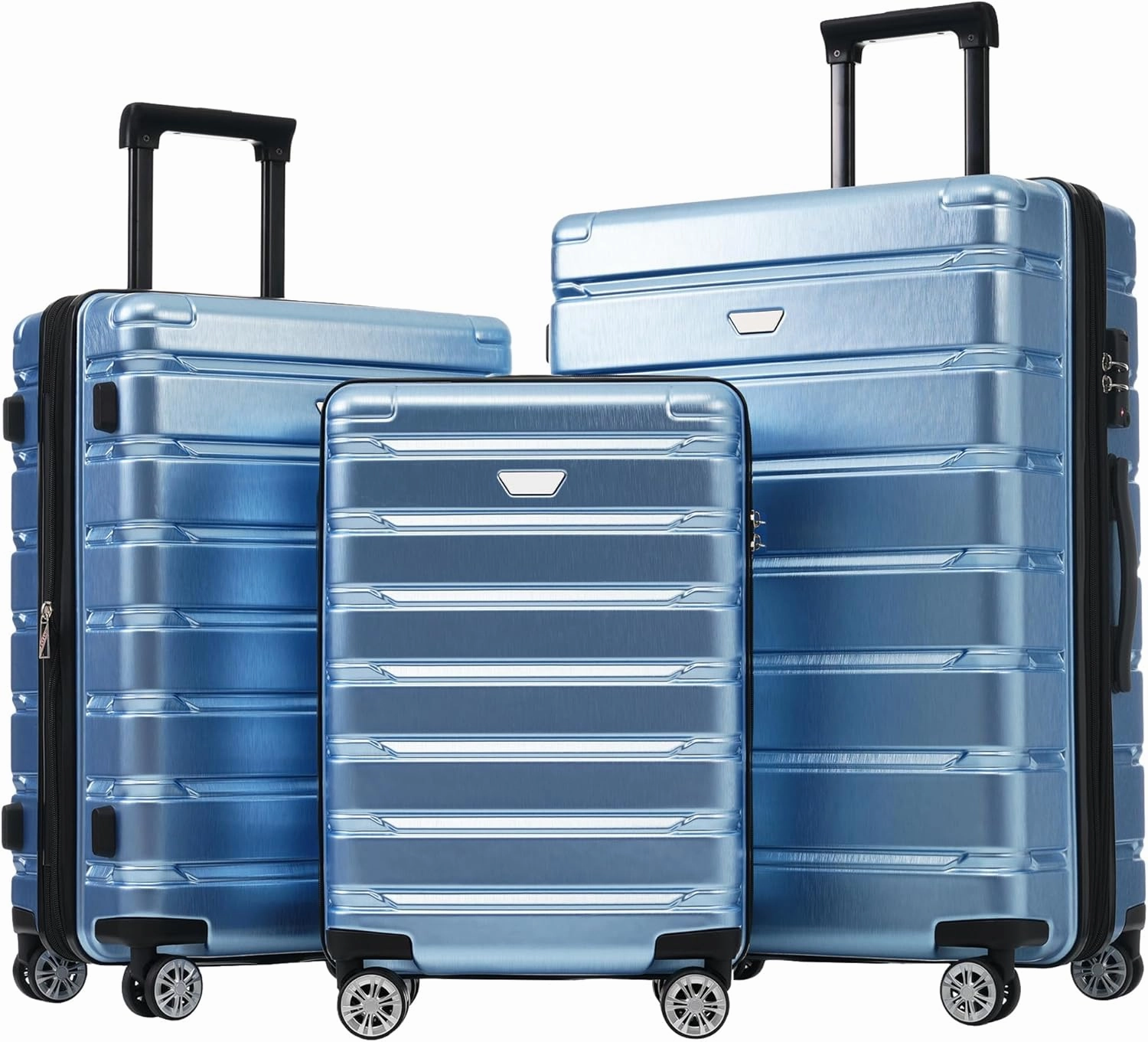 Merax Hardshell 3 Piece Luggage Set with Spinner Wheels, Light Blue, 20/24/28 Inch