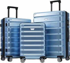 Merax Hardshell 3 Piece Luggage Set with Spinner Wheels, Light Blue, 20/24/28 Inch