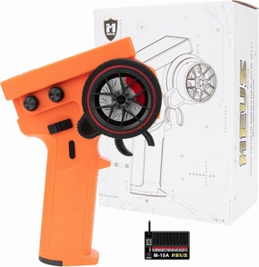 MEUS RACING ME-10B RC Transmitter 10 Channels 2.4GHz and Receiver with Coach Mode for 1/8 1/10 1/18 1/24 RC Crawler Car Boat TRX4 TRX4M SCX10 SCX24 Upgrades Parts (Orange)