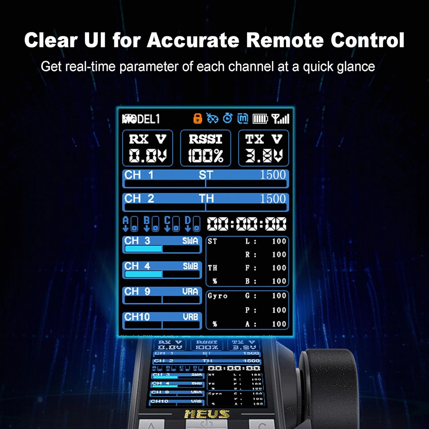 MEUS RACING ME-10B RC Transmitter 10 Channels 2.4GHz and Receiver with Coach Mode for 1/8 1/10 1/18 1/24 RC Crawler Car Boat TRX4 TRX4M SCX10 SCX24 Upgrades Parts (Orange)