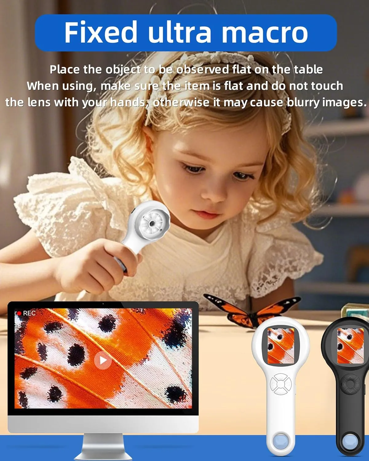 Microscope for Kids, Educational Science Kit Toys Handheld Digital Magnifying Glass Camera, Macro Fixed Focus Kid Mini Microscopes 500x Magnification,4X Zoom, Interactive Learning