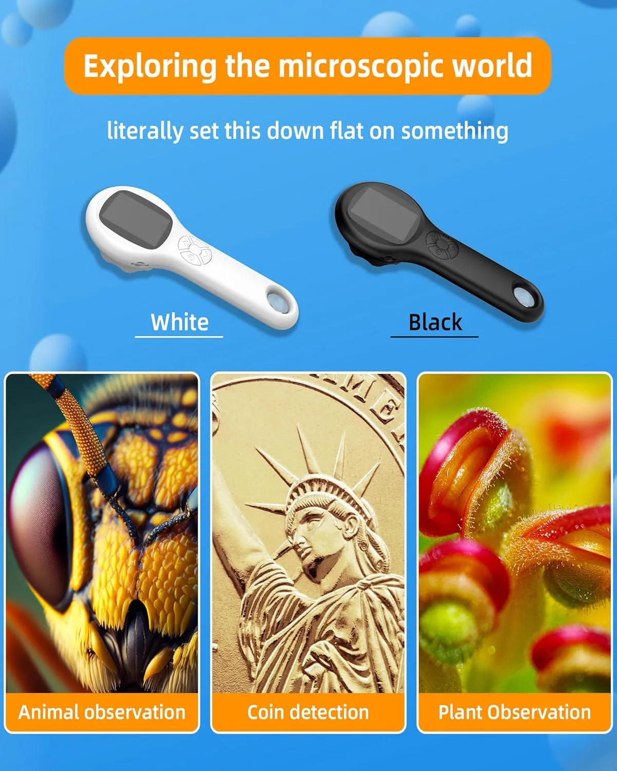 Microscope for Kids, Educational Science Kit Toys Handheld Digital Magnifying Glass Camera, Macro Fixed Focus Kid Mini Microscopes 500x Magnification,4X Zoom, Interactive Learning