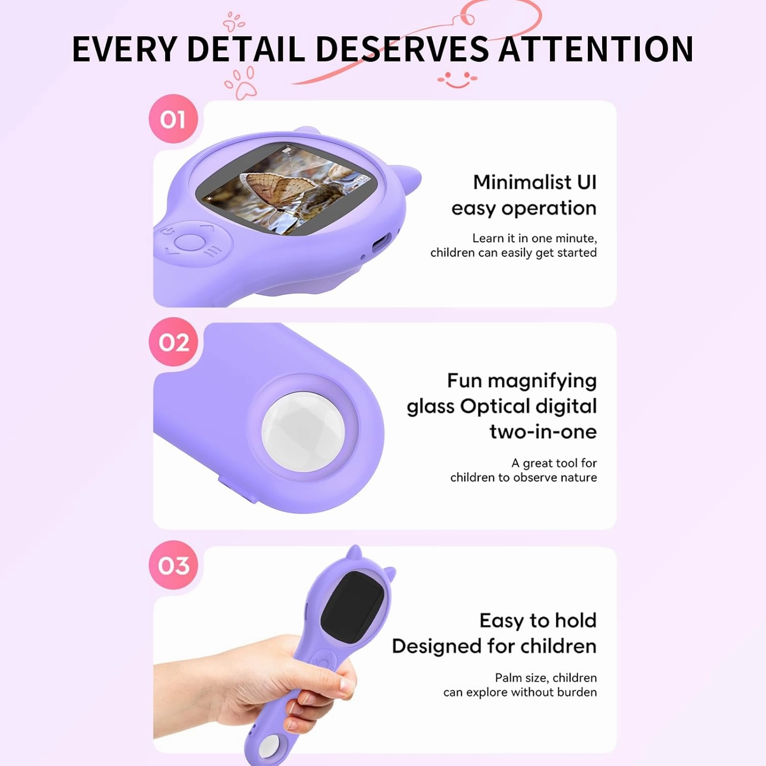 Microscope for Kids - Mini Pocket Handheld Microscope for Toddlers-STEM Educational Science Kit Toys for Christmas Birthday Gifts Toys for 3 4 5 6 7 8 9 10 Year Old Girls（Purple）