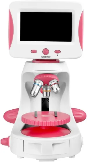 Microscopes Equipment 2000X Digital Microscope with 5'' LCD Screen USB Rechargeable Round Stage Laboratory Science Teaching(Pink)