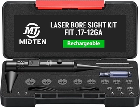 MidTen Rechargeable Bore Sight Laser for .17-12GA, Red/Green Laser Boresighter Kit with Multiple Adapters, Professional Bore Sight Kit with Rechargeable Battery and Button Switch