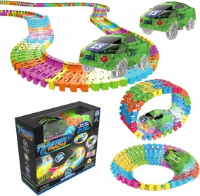 Mindscope Twister Tracks Neon Glow in The Dark 221 Piece (11 feet) of Flexible Assembly Track Race Series