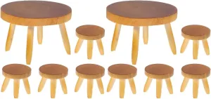 Miniature Wooden Table and Chair Set: 2Set Dollhouse Furniture Decor Vintage Miniature Dining Set for Kids Creative Play and Micro Garden Layout