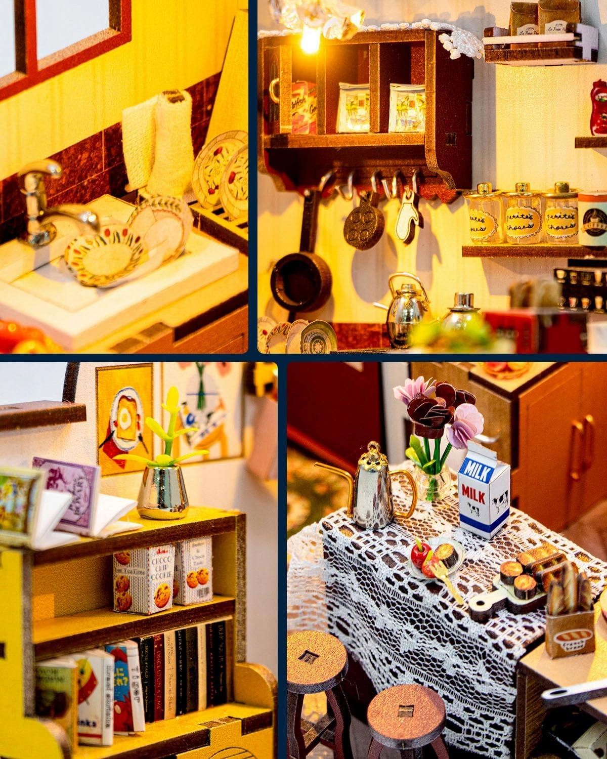 Miniature House Kit – Peta’s Kitchen, DIY Dollhouse with Furniture & LED, Wooden Tiny House Craft Gift for Adults Women Teens