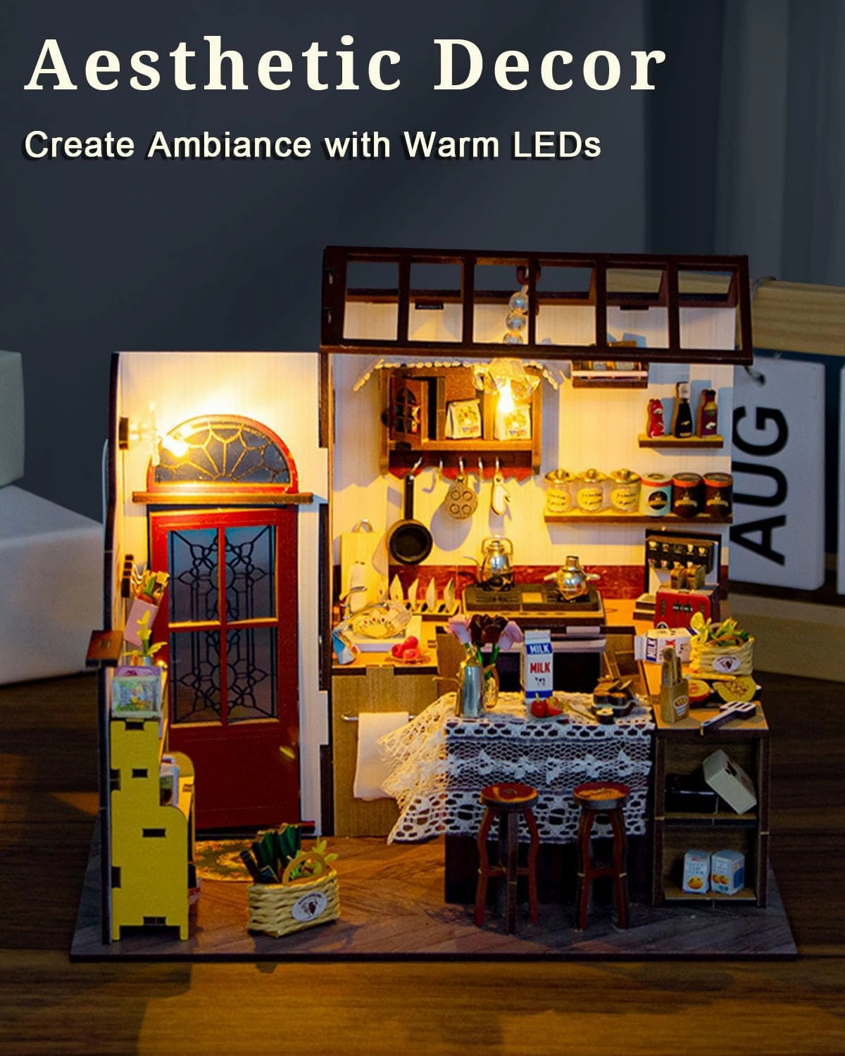 Miniature House Kit – Peta’s Kitchen, DIY Dollhouse with Furniture & LED, Wooden Tiny House Craft Gift for Adults Women Teens