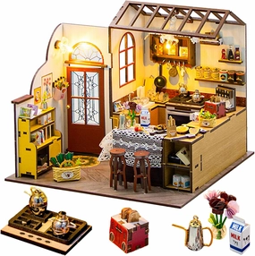 Miniature House Kit – Peta’s Kitchen, DIY Dollhouse with Furniture & LED, Wooden Tiny House Craft Gift for Adults Women Teens