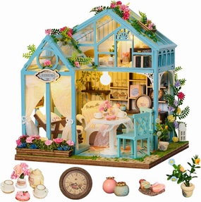 Miniature House Kit Floral Reverie, DIY Tiny House with Furniture & LED Lights, Miniature Dollhouse Kit for Adults & Teens, Creative Decoration Gift for Family Friends