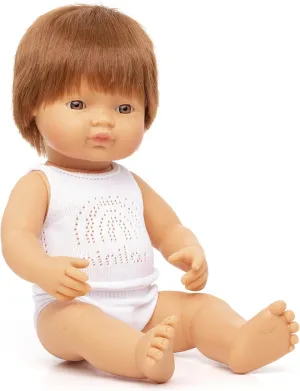 Miniland Doll 15'' Caucasian Boy Redhead (Box) - Made in Spain, Anatomically Correct, Quality