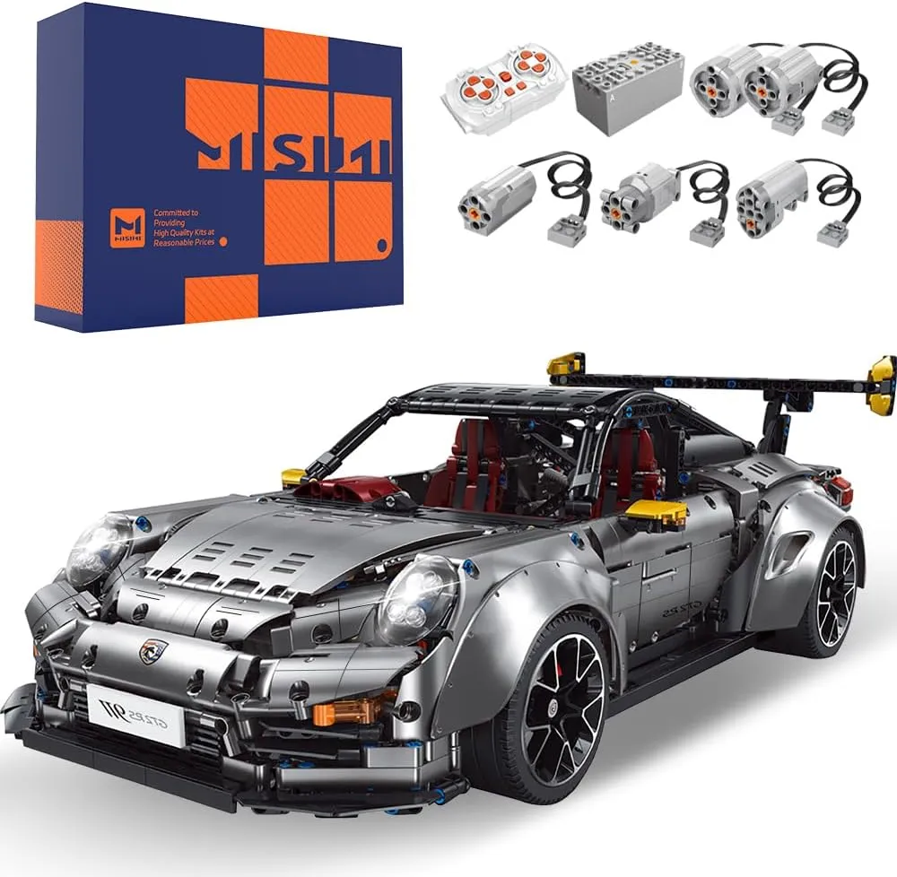 MISINI T5026A 911 Sports Car Building Blocks Set, 1:8 Scale Super Car Building Kit with Electroplated Metal Parts, Collectible Creative Building Toys for Adults (3389 Pieces)