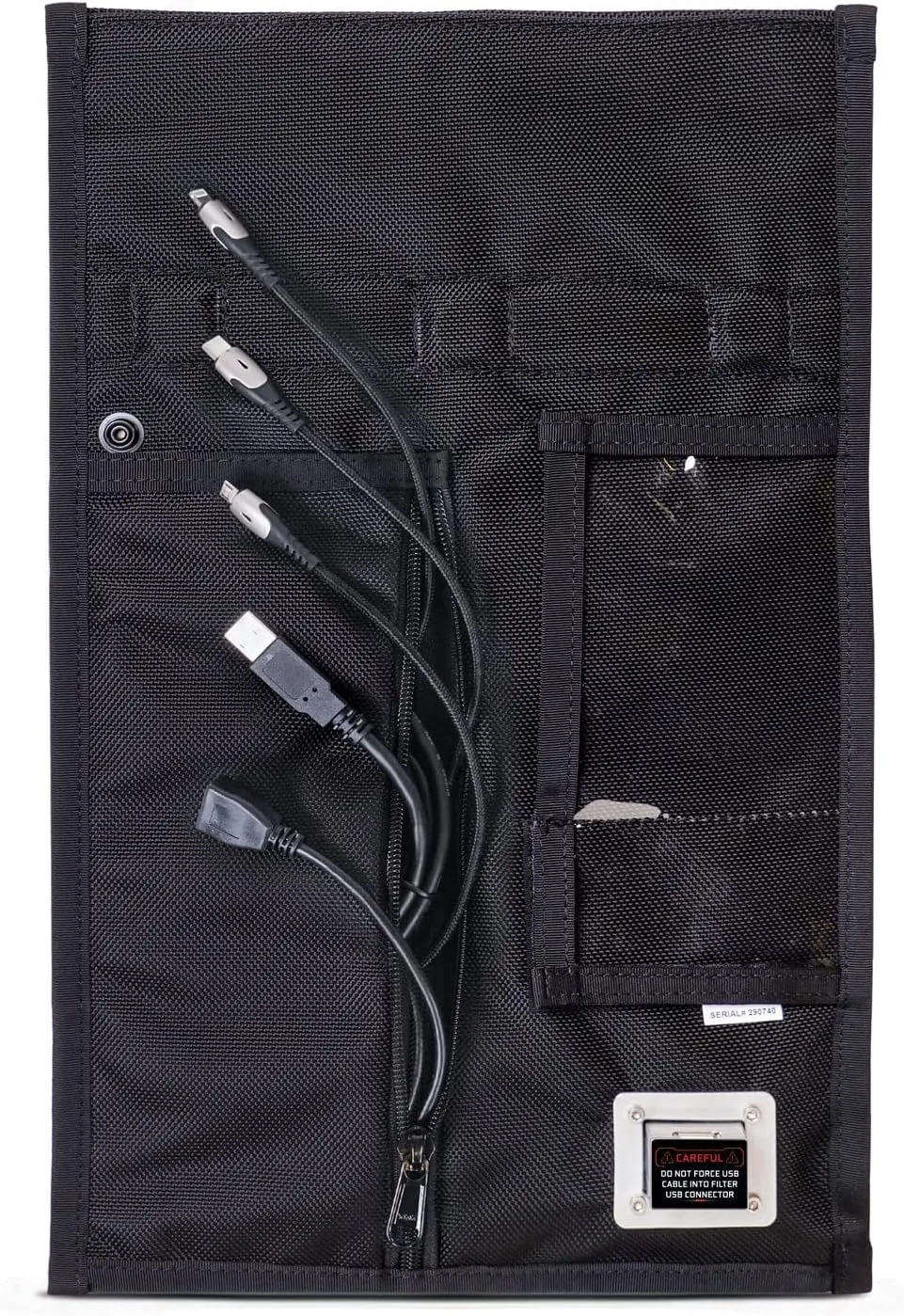 Mission Darkness Non-Window Charge & Shield Faraday Bag for Tablets // Includes USB Filter and Cable Set for Data Extraction and Charging Devices While Shielded from RF Signals