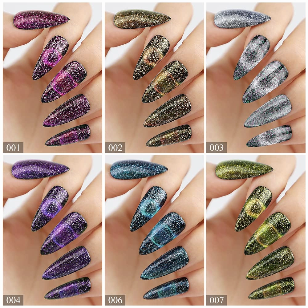 MIZHSE Cat Eye Gel Nail Polish 10 Colors, Magnetic Gel Polish Set with Magnet Stick, Holographic Shimmery Galaxy Effect Cat Eye Nail Polish Soak Off Nail Art Manicure Kit Gift for Women