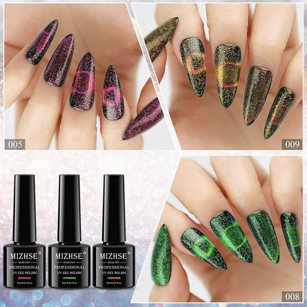 MIZHSE Cat Eye Gel Nail Polish 10 Colors, Magnetic Gel Polish Set with Magnet Stick, Holographic Shimmery Galaxy Effect Cat Eye Nail Polish Soak Off Nail Art Manicure Kit Gift for Women