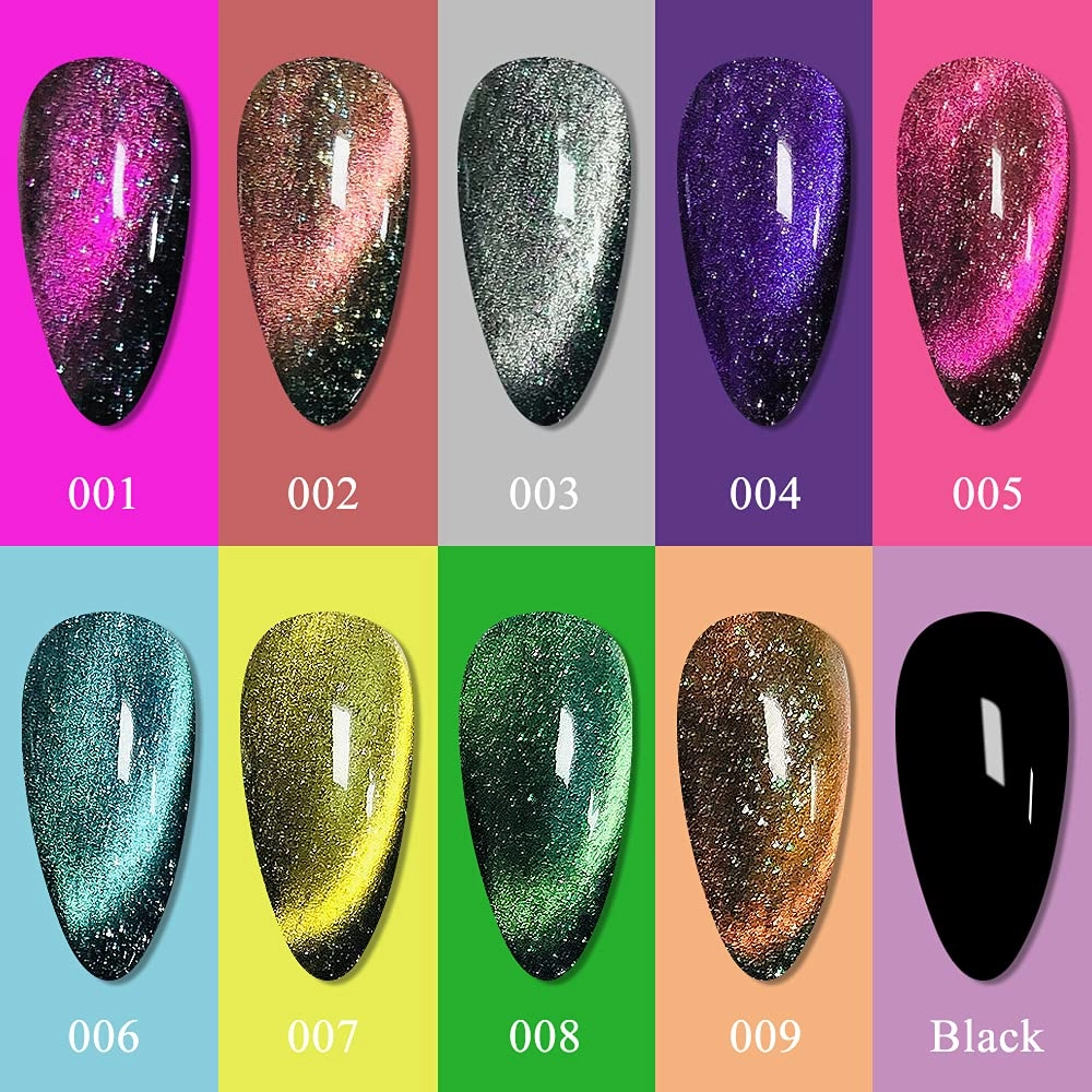 MIZHSE Cat Eye Gel Nail Polish 10 Colors, Magnetic Gel Polish Set with Magnet Stick, Holographic Shimmery Galaxy Effect Cat Eye Nail Polish Soak Off Nail Art Manicure Kit Gift for Women