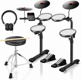 MK-0 Electric Drum Set with 7'' Quite Mesh Drum Pads, 8'' Full Rubber Cymbals, 12 Kits and 68 Authentic Sounds, USB MIDI, Throne, Sticks, Headphone, 2 Switch Pedals for Beginners & Kids