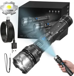 Moderatep Flashlight, Flashlights High Lumens Rechargeable, Portable Powerful Handheld Flashlight, Digital Display, Zoomable Torch Flashlights for Camping Hiking Biking Home Emergency (1PCS)