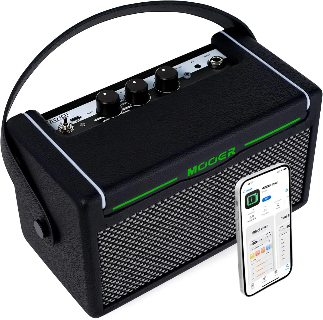 MOOER SD10i 10W Practice Guitar Amplifier Combo with Smart Effects App, Stero Sound Portable with LED Light, 49 Effects Types, 52 Amp Models, Loop, Drum Machine, Tunner for Guitar and Bass(Black)