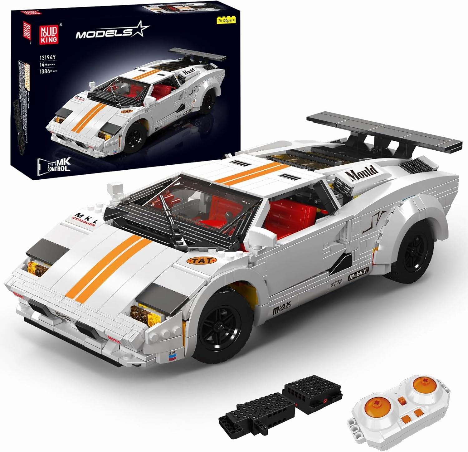 Mould King 13194Y MOC Technology Car Building Blocks Model, Creative Technology APP Remote Control Sports Car Convertible Car Model Car Building Kit, Clamping Block Kit for Kids Over 14  (1384 PCS)