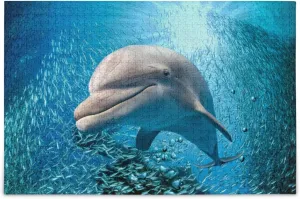 MOYYO 500 Pieces Jigsaw Puzzles for Adults Kids, Underwater Dolphin Fish Puzzles Wooden Jigsaw Puzzles Intellective Holiday Creative Toys Puzzle Game Wall Art Home Decor