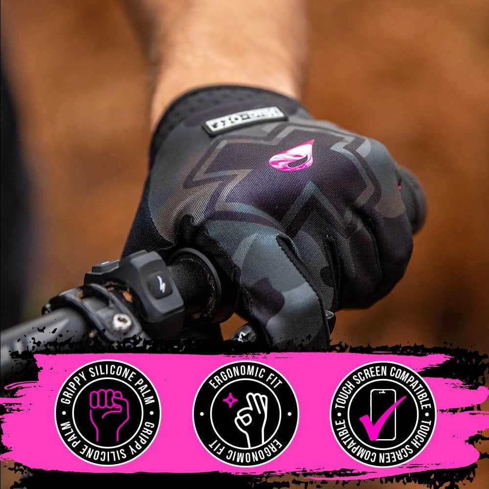 Muc Off Camo MTB Gloves, Premium, Handmade Slip-On Gloves for Bike Riding - Breathable, Touch-Screen Compatible Material