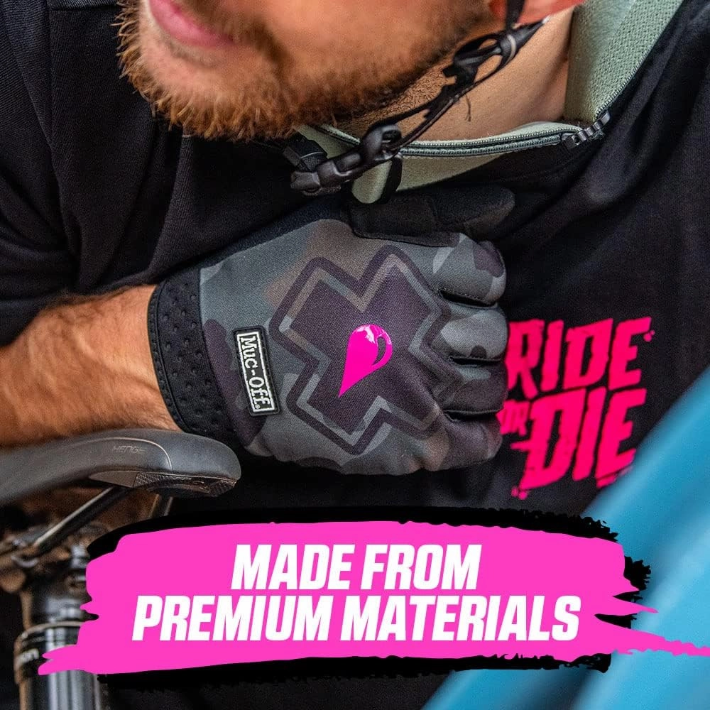 Muc Off Camo MTB Gloves, Premium, Handmade Slip-On Gloves for Bike Riding - Breathable, Touch-Screen Compatible Material