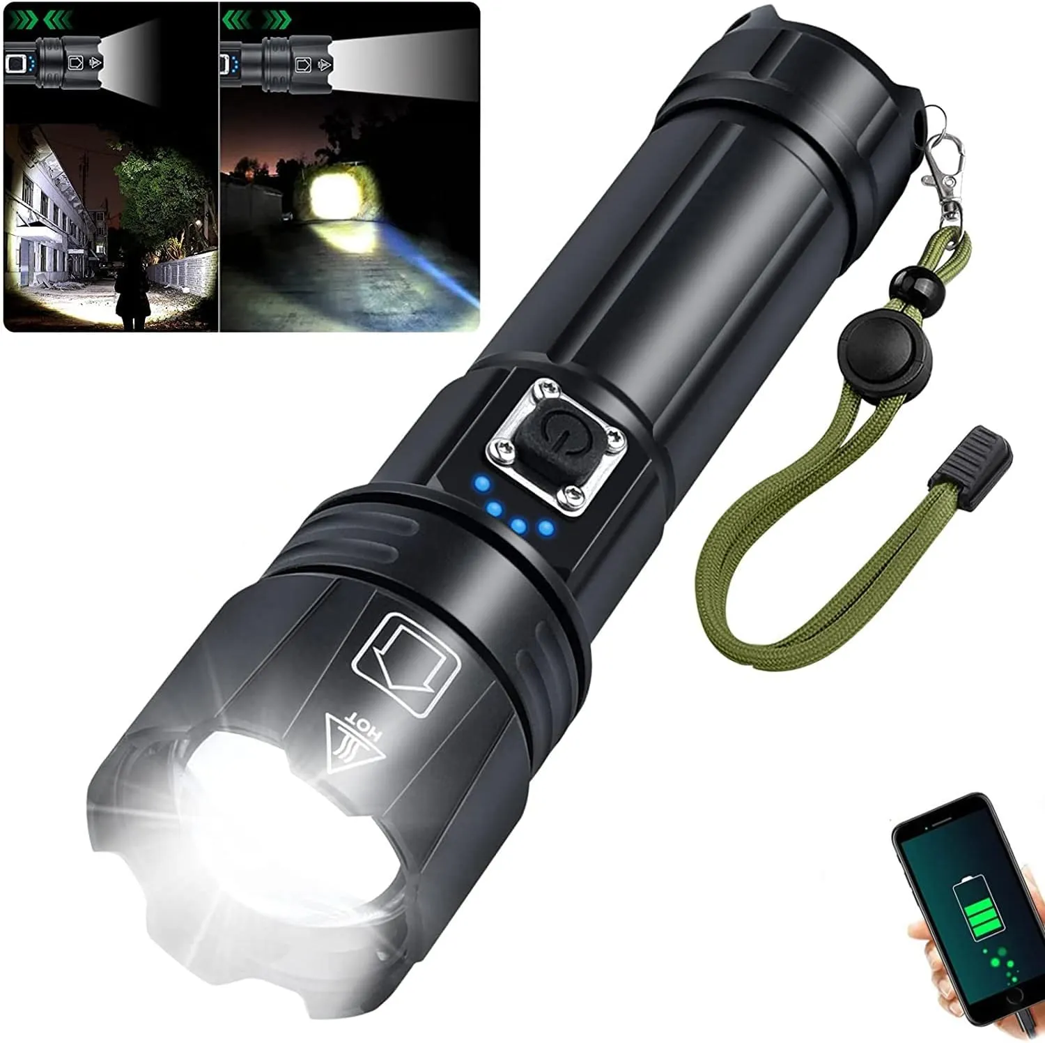 MUGUOY 90000 lumens Bright Pocket Flashlight, Rechargeable led Waterproof Flashlight, 5 Modes, zoomable Tactical Flashlight, Suitable for Hiking Camping Fishing
