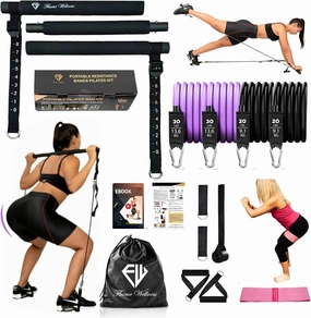 Multifunctional Pilates Bar Kit with Resistance Bands for Women. Ebook, Booty Band. Adjustable Portable Full Body Workout Resistance Bands Bar.