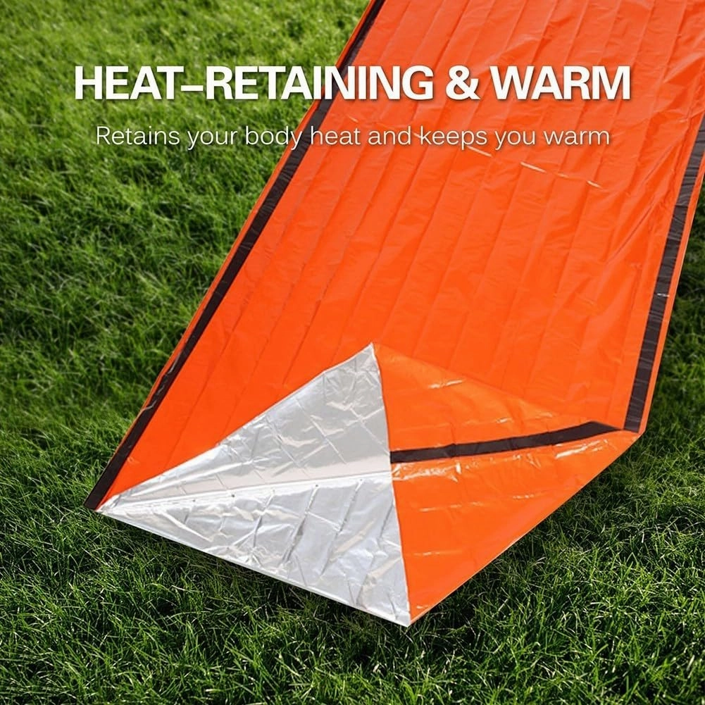 Multipurpose Outdoor Survival Kit: Rain Coat, Sleeping Bag, Tent - Heat-Reflective, Lightweight, Portable for Hiking, Camping