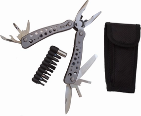 Multitool Hydra, Stainless Steel, Multipurpose 10  Functions and Screwdriver with 9 Piece Screw Tip Set, in Nylon Pouch