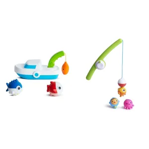 Munchkin Magnetic Fishing Bath Toys - Toddler Boat Set with Rod and 2 Fish Plus 4pc Bobbing Sea Creature Set