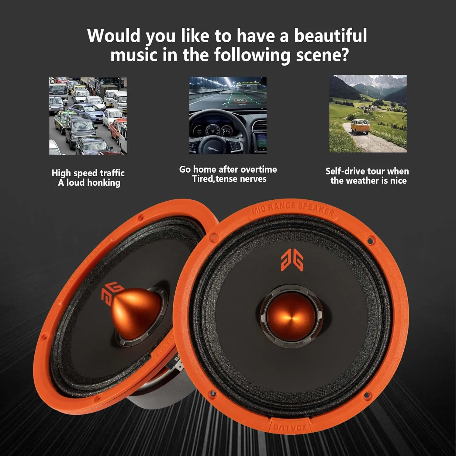 MX65E1 Loudspeaker 6.5 Inch Midrange 400 Watts 6 Ohms Orange Bullet, Premium Quality Audio Door Speakers for Car or Truck Stereo Sound System, Orange (2 Speakers)