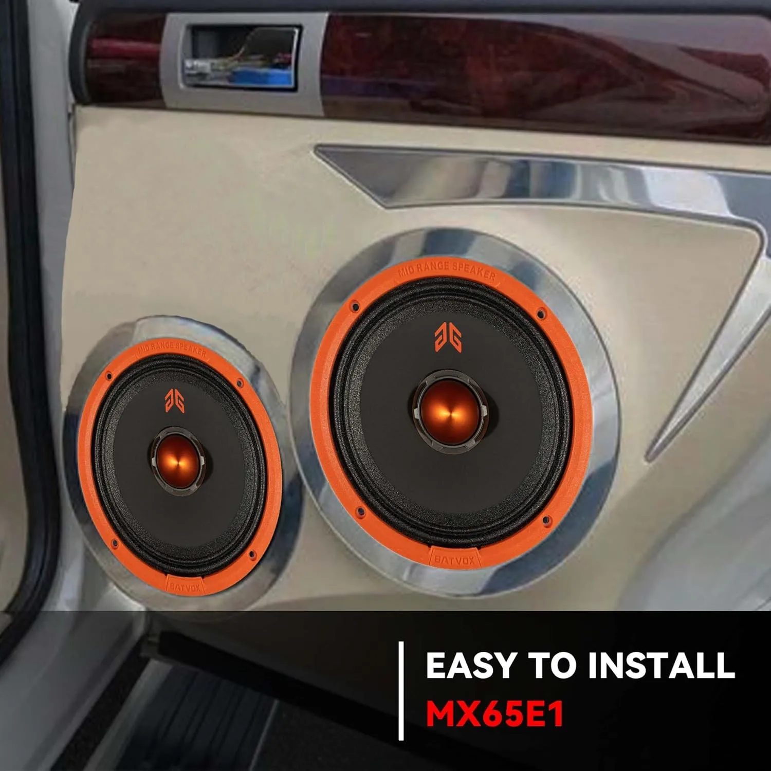 MX65E1 Loudspeaker 6.5 Inch Midrange 400 Watts 6 Ohms Orange Bullet, Premium Quality Audio Door Speakers for Car or Truck Stereo Sound System, Orange (2 Speakers)