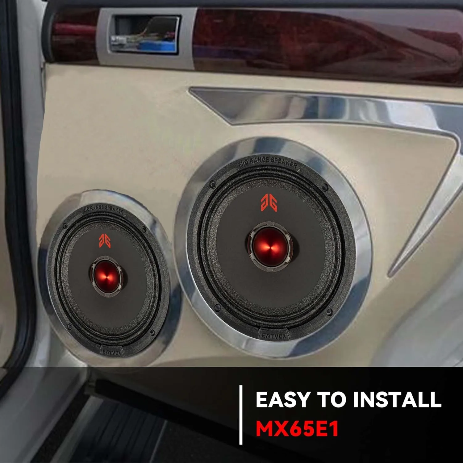 MX65E1 Loudspeaker 6.5 Inch Midrange 400 Watts 6 Ohms Red Bullet, Premium Quality Audio Door Speakers for Car or Truck Stereo Sound System, Black (2 Speakers)
