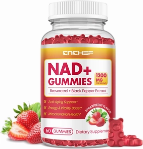 NAD  Gummies, 1200mg Liposomal NAD Supplement for Women & Men with Trans-Resveratrol & Black Pepper Extract Anti-Aging Supplement, Brain & Cellular Mitochondrial Health Vegan Gluten Free - 60 Gummies