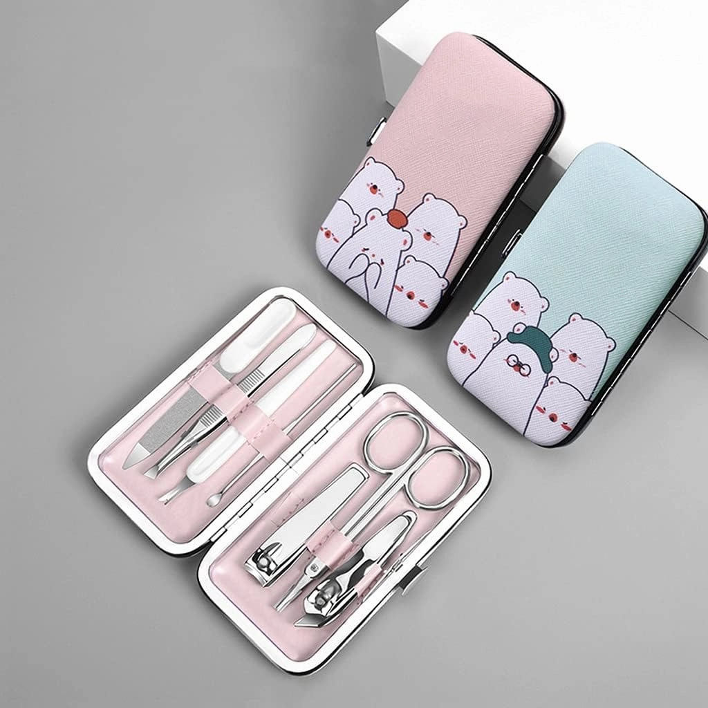 Nail Kit Beauty Manicure Nail File Nail Clipper Tool Ladies Portable Personal Care Set 7 Pieces Traveling Toe Nail Clippers(Pink)