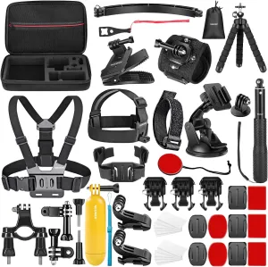 NEEWER 50 in 1 Action Camera Accessory Kit Compatible with GoPro Hero 12 11 10 9 DJI OSMO 4 3 2 Insta360 X3 X2 GO 3 SJCAM DBPOWER AKASO VicTsing APEMAN WiMiUS QUMOX Lightdow Campark Sony Sports DV