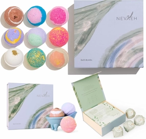 NEVAEH Bath Bombs, All Natural, Handmade in The USA, Luxury Gift Set for Him/Her, Thanksgiving, Christmas, Birthday, Valentine's Day, Mother's Day, All Skin Types, Relax, Stress Release, SPA Fizzies